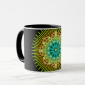 Mandala geel groen | zwart mok (Voorkant links)