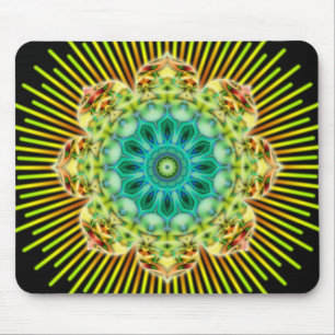 Mandala geel groen   zwart muismat