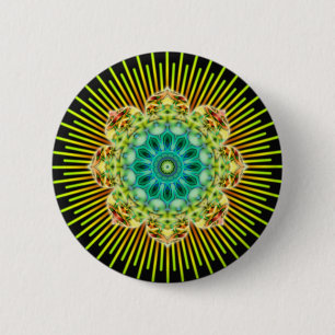 Mandala geel groen zwart ronde button 5,7 cm