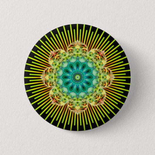 Mandala geel groen | zwart ronde button 5,7 cm (Voorkant)