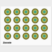Mandala geel groen | zwart ronde sticker (Vel)