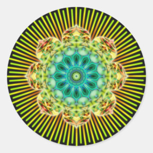 Mandala geel groen zwart ronde sticker