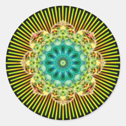 Mandala geel groen | zwart ronde sticker (Voorkant)