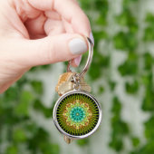 Mandala geel groen | zwart sleutelhanger (Hand)