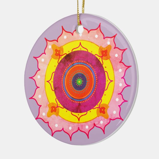 Mandala geel roze keramisch ornament (Links)