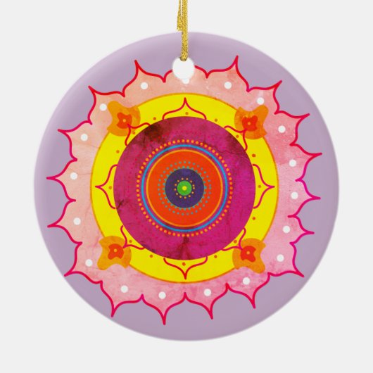 Mandala geel roze keramisch ornament (Achterkant)