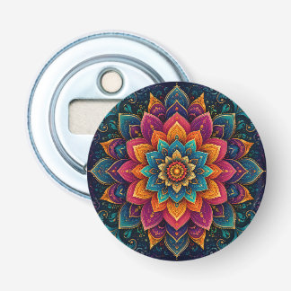 Mandala-geïnspireerde bloemschilderkunst button flesopener