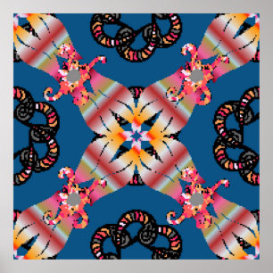 Mandala gekleurd op een gele achtergrond. Uitnodig Poster