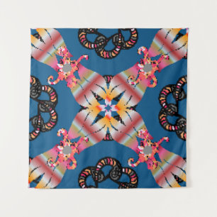 Mandala gekleurd op een gele achtergrond. Uitnodig Wandkleed