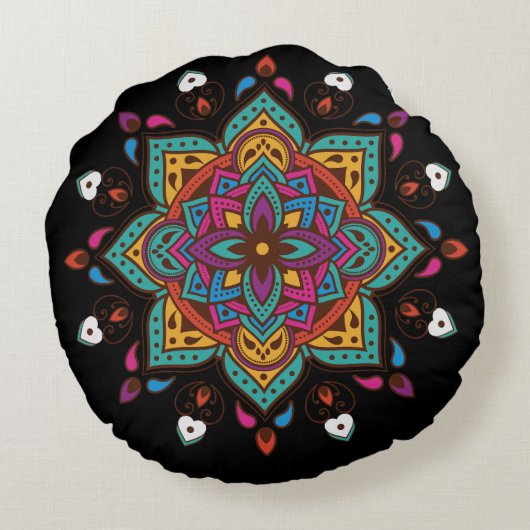 "Mandala" gekleurd Rond Kussen (Achterkant)