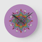 "Mandala" gekleurd Ronde Klok (Voorkant)