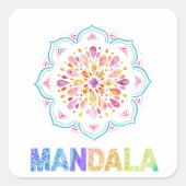 MANDALA GEKLEURDE LOTUS BLOEM VIERKANTE STICKER (Voorkant)