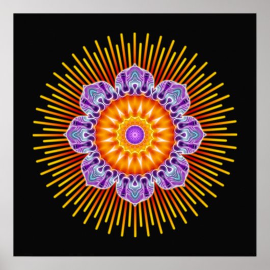 Mandala gele violet | zwart poster (Voorkant)