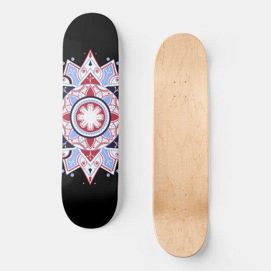 Mandala Geometric Abstract Pattern Blue Red Black Persoonlijk Skateboard (Voorkant)