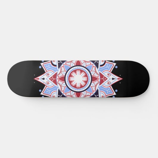 Mandala Geometric Abstract Pattern Blue Red Black Persoonlijk Skateboard (Horizontaal)
