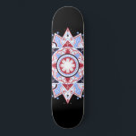 Mandala Geometric Abstract Pattern Blue Red Black Persoonlijk Skateboard<br><div class="desc">Een prachtig mandala symmetrisch geometrisch patroon rood blauw op zwart.</div>