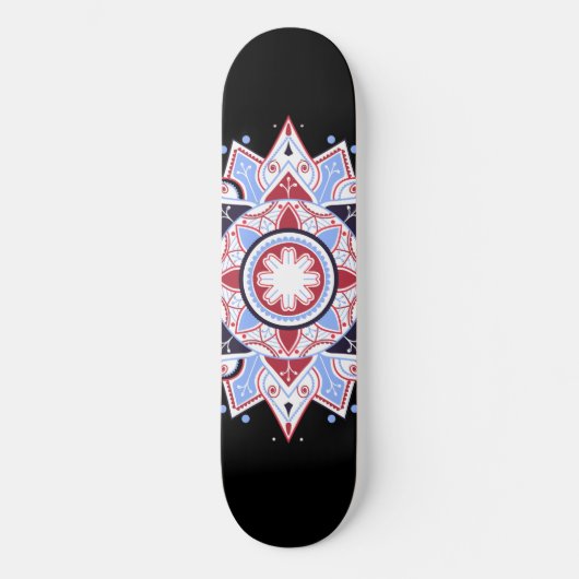 Mandala Geometric Abstract Pattern Blue Red Black Persoonlijk Skateboard (Voorkant)