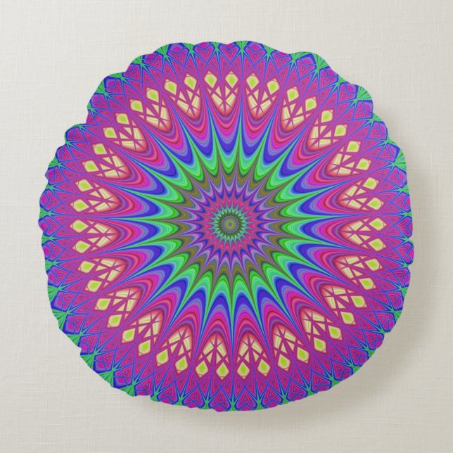 Mandala Geometric Psychedelic Retro Hippie Rond Kussen (Voorkant)