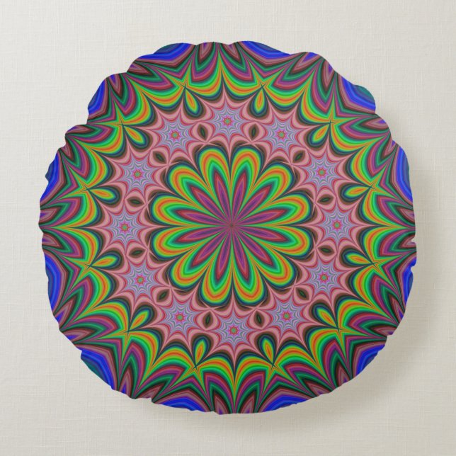 Mandala Geometric Rosette Retro Hippie Rond Kussen (Voorkant)