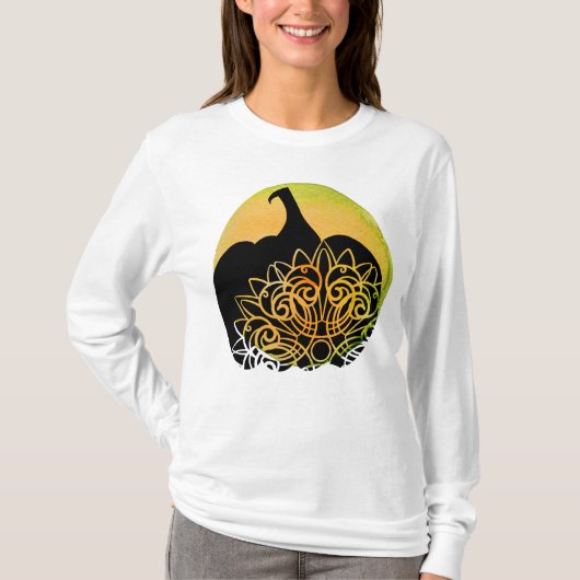 Mandala Gesneden Pompoen met Herfst Maan T-Shirt (Voorkant)