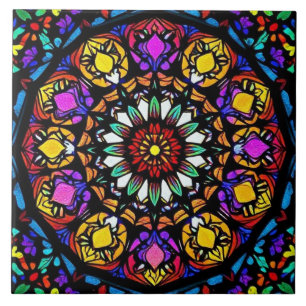 Mandala Glas in lood Floral ArtWork Tegeltje