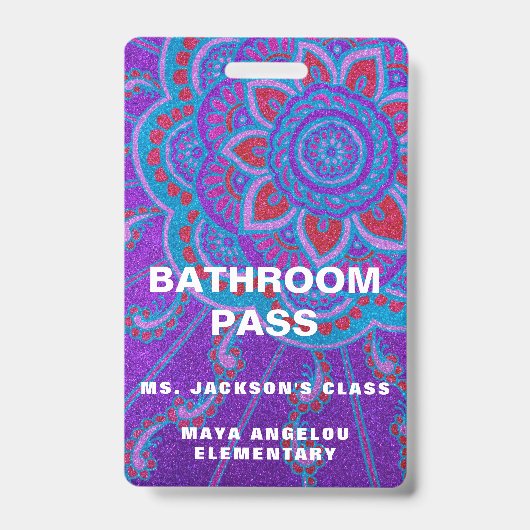 Mandala Glitter terug naar school Bathroom Pass Badge (Voorzijde)