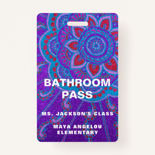 Mandala Glitter terug naar school Bathroom Pass Badge (Achterkant)