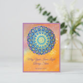 Mandala Gold Blue Paars Floral Script Briefkaart (Staand voorkant)