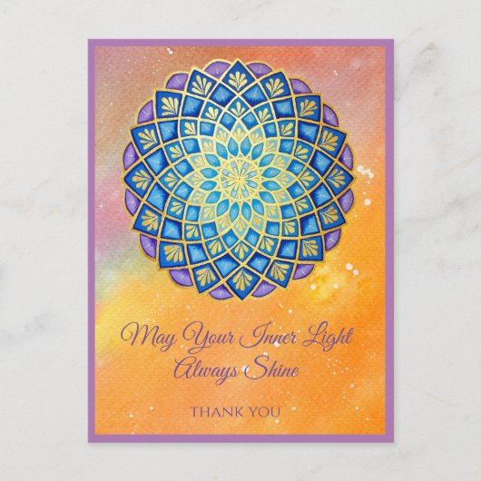 Mandala Gold Blue Paars Floral Script Briefkaart (Voorkant)