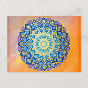 Mandala Gold Oranje Waterverf Blauwe Paarse Floral Briefkaart
