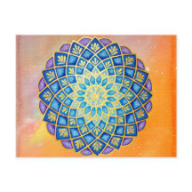 Mandala Gold Oranje Waterverf Blauwe Paarse Floral