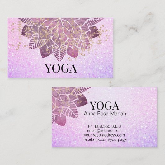 * Mandala Gold Pink Glitter Spirituele Yoga Visitekaartje (Voorkant / Achterkant)