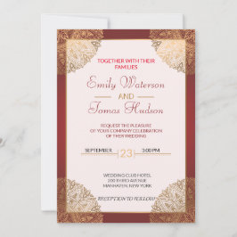 Mandala Gold Wedding Invitation, wit Kaart