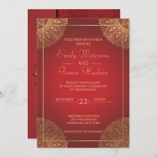 Mandala Gold Wedding Uitnodiging (Voorkant / Achterkant)