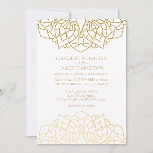 Mandala Gold White Pattern - Aangepaste bruiloft Kaart (Voorkant)