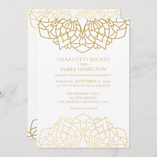 Mandala Gold White Pattern - Aangepaste bruiloft Kaart (Voorkant / Achterkant)