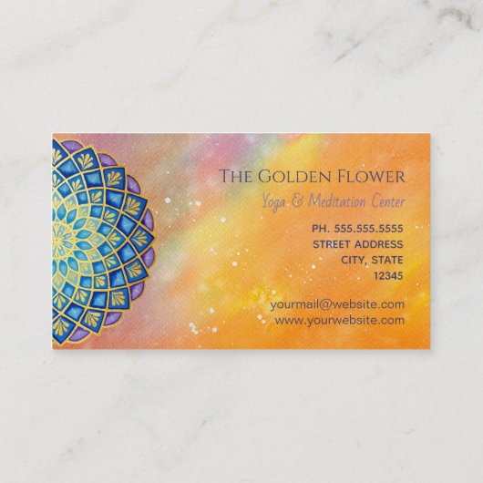 Mandala Golden Flower Blue Paars Visitekaartje (Achterkant)