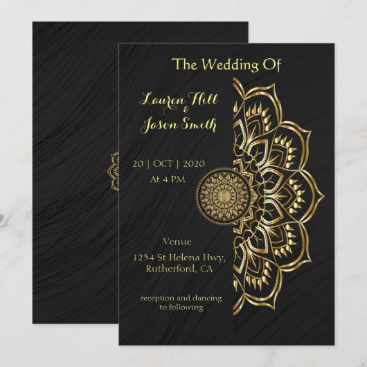 Mandala Gouden Bloemist bruiloft Kaart (Voorkant / Achterkant)