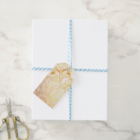Mandala - Gouden borstel Cadeaulabel (Met Touw)