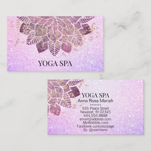 ** Mandala - Gouden Roze Glitter Spirituele Yoga Visitekaartje (Voorkant / Achterkant)
