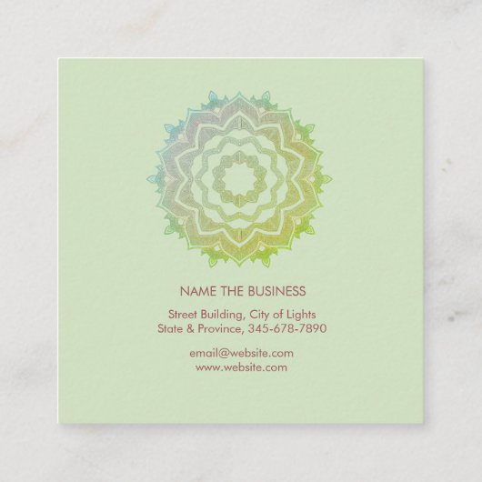 Mandala Green Lotus Flower Gold Yoga Instructor Vierkante Visitekaartje (Achterkant)