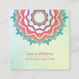 Mandala Green Lotus Flower Gold Yoga Instructor Vierkante Visitekaartje