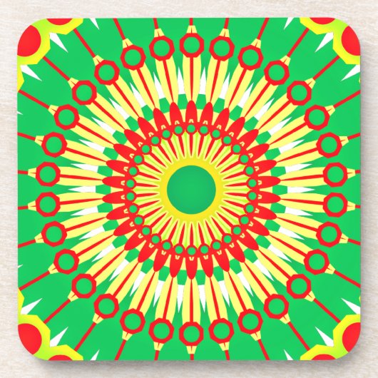 Mandala Green Red Circle Design-58577 Bier Onderzetter (Voorkant)