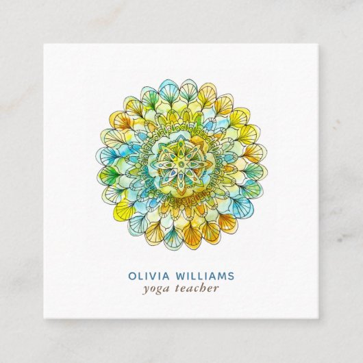Mandala Green Yellow Spiritueel Yoga Visitekaartje (Voorkant)