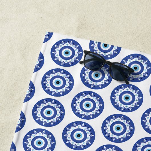 Mandala Grieks boemoogmerk Blauw wit Strandlaken (In situ)