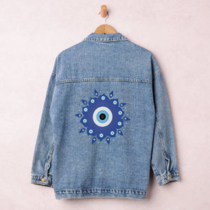 Mandala Grieks boze oog blauw wit Denim Jacket