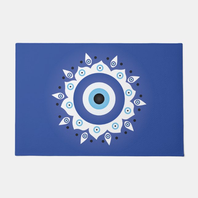 Mandala Grieks boze oog blauw wit Deurmat (Voorkant)