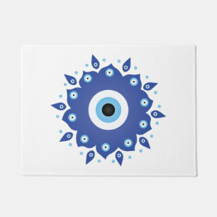 Mandala Grieks boze oog blauw wit Deurmat