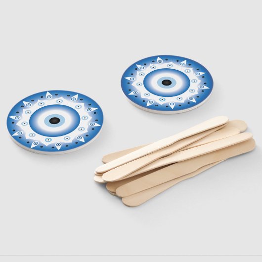 Mandala Grieks boze oog blauw wit Handwaaier (Niet-gemonteerd)