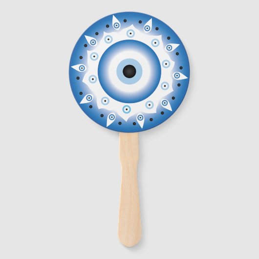 Mandala Grieks boze oog blauw wit Handwaaier (Voorkant)